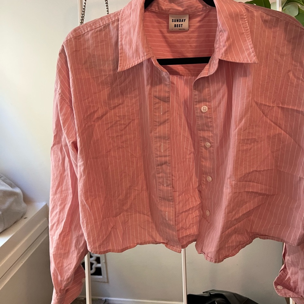Aritzia Sunday Best Cropped button down pink